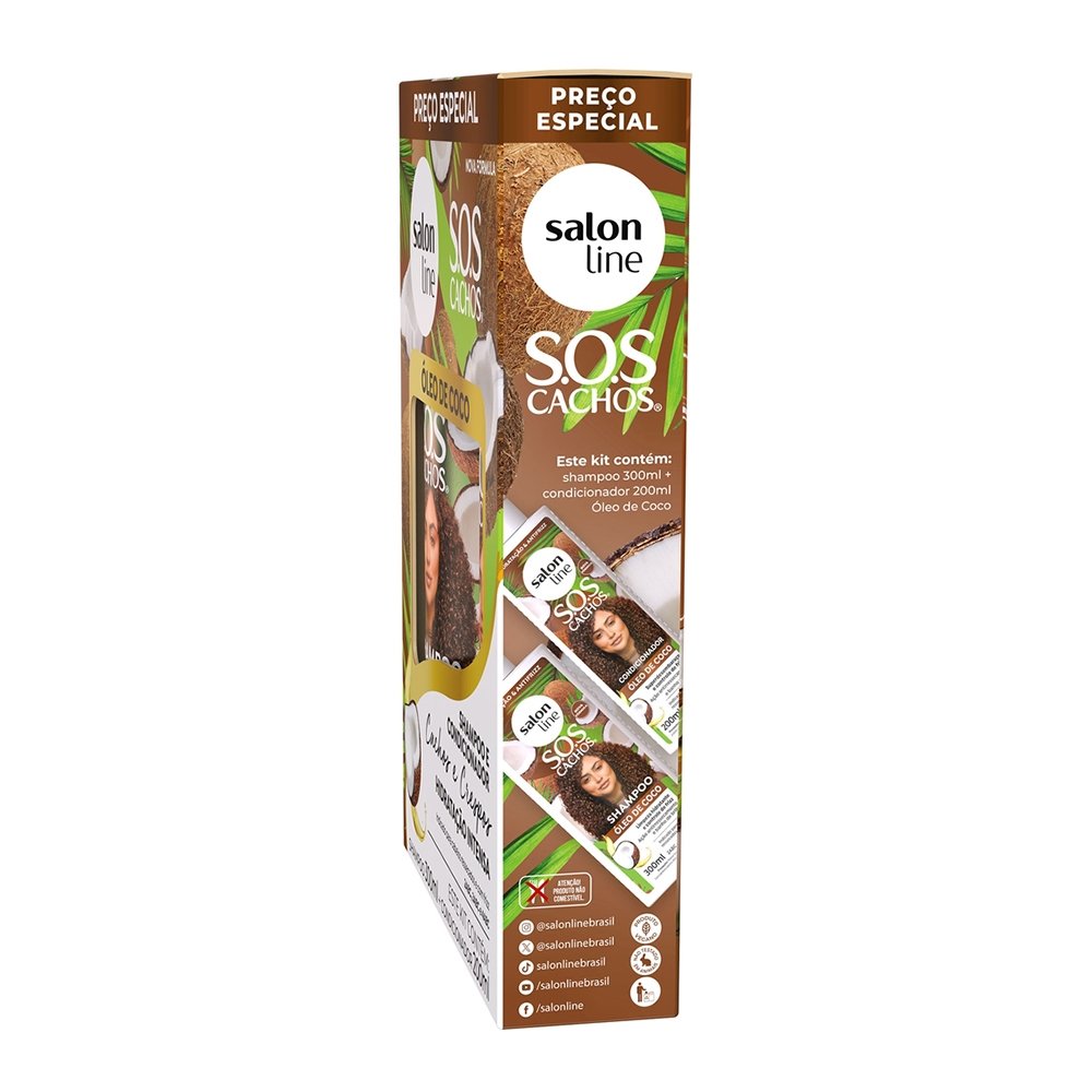 Kit Shampoo 300ml + Condicionador Salon Line Sos Óleo de Coco 200ml