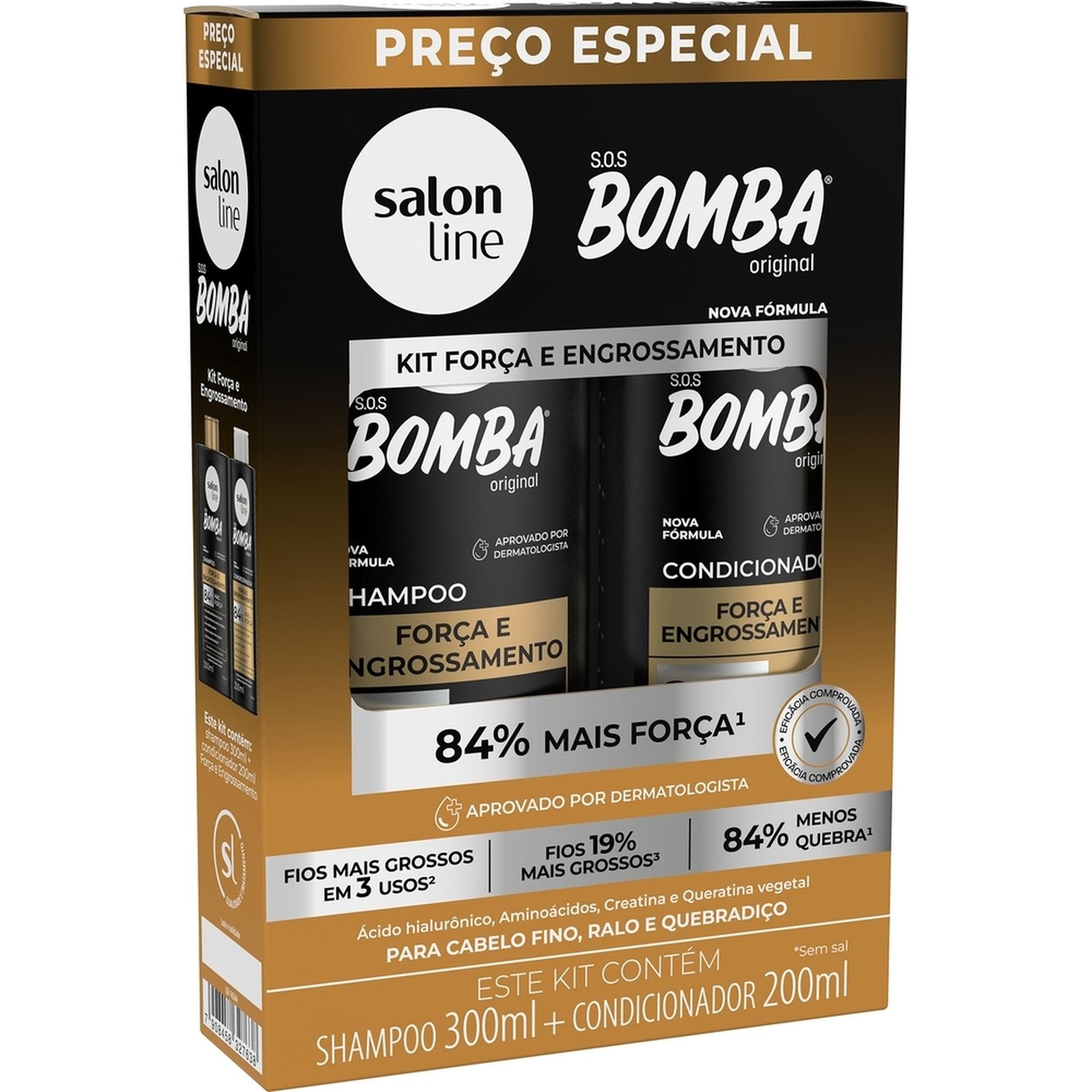Kit Shampoo 300ml + Condicionador Salon Line Bomba Força e Engrossamento 200ml