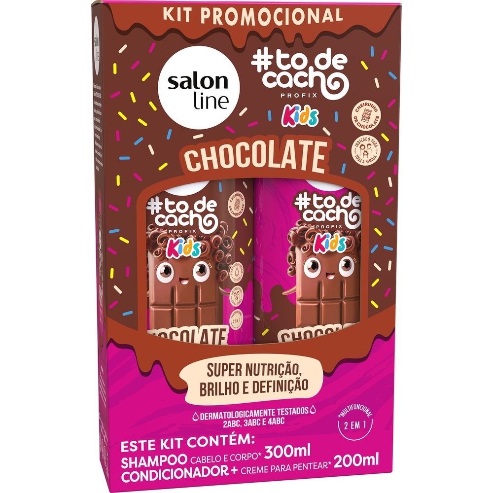 SHAMPOO 300ML+ CONDICIONADOR SALON LINE KIDS TO DE CACHOS CHOCOLATE 200ML