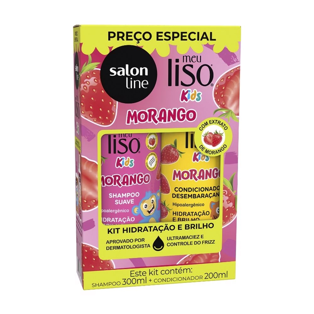 SHAMPOO 300ML + CONDICIONADOR SALON LINE KIDS MEU LISO MORANGO 200ML