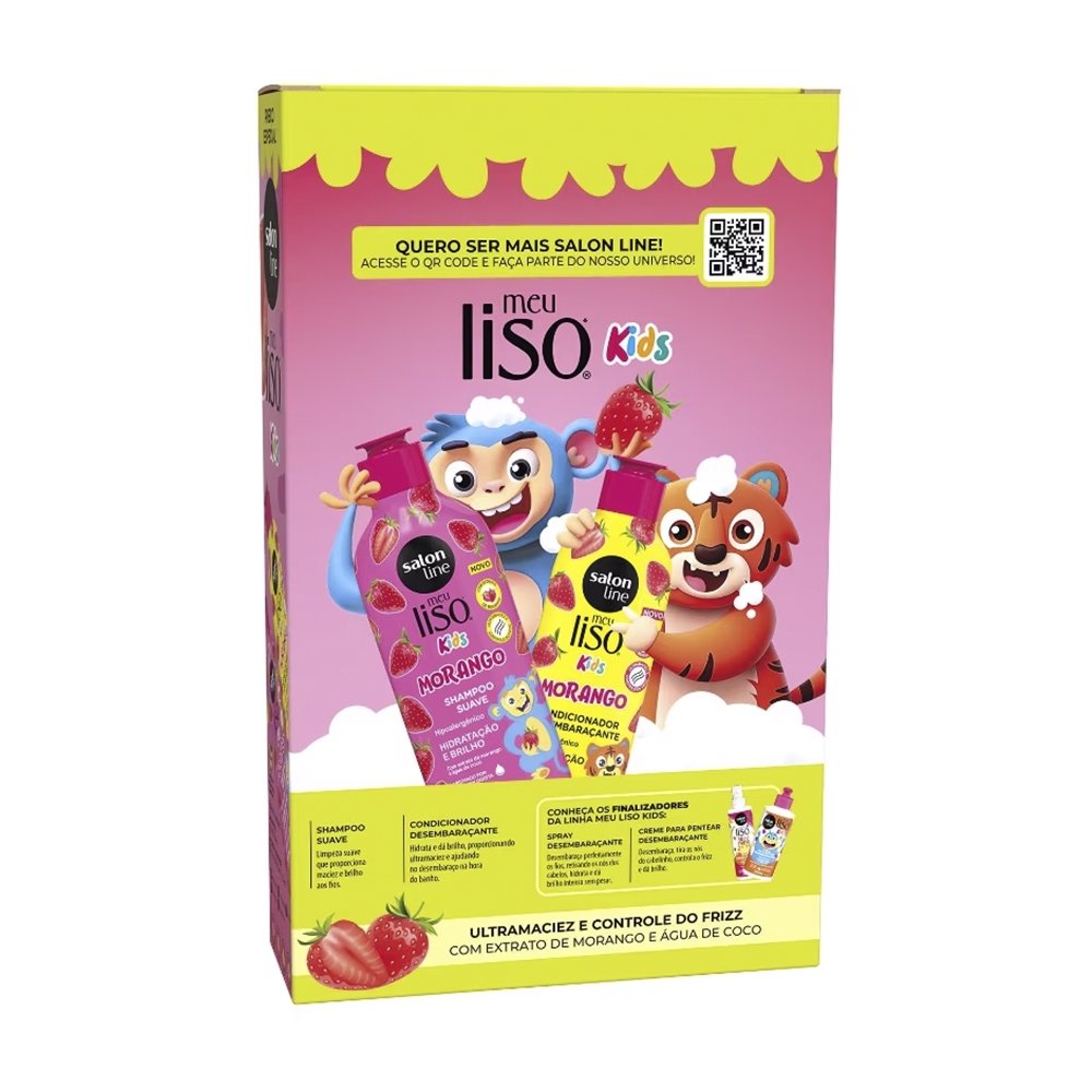 SHAMPOO 300ML + CONDICIONADOR SALON LINE KIDS MEU LISO MORANGO 200ML