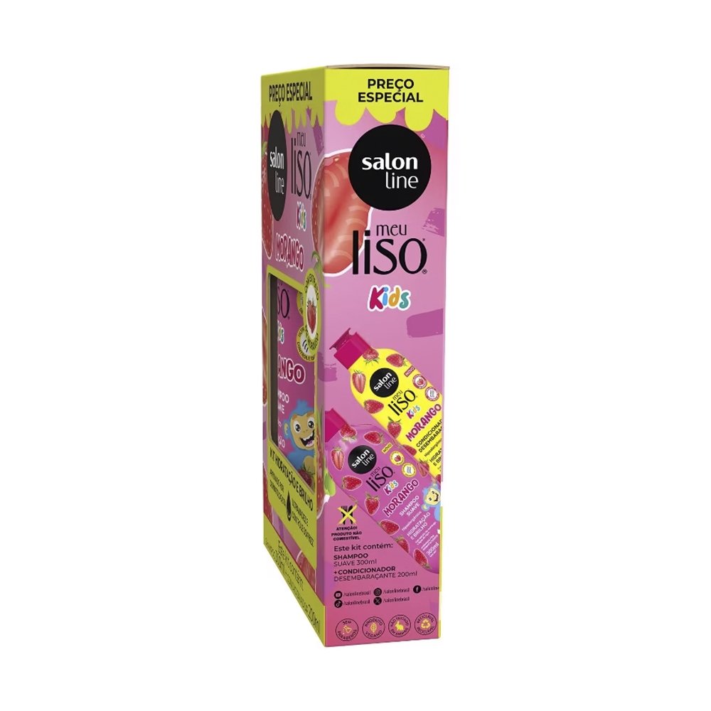 SHAMPOO 300ML + CONDICIONADOR SALON LINE KIDS MEU LISO MORANGO 200ML