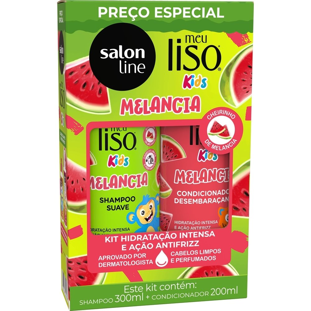 SHAMPOO 300ML+CONDICIONADOR SALON LINE KIDS MEU LISO MELANCIA 200ML