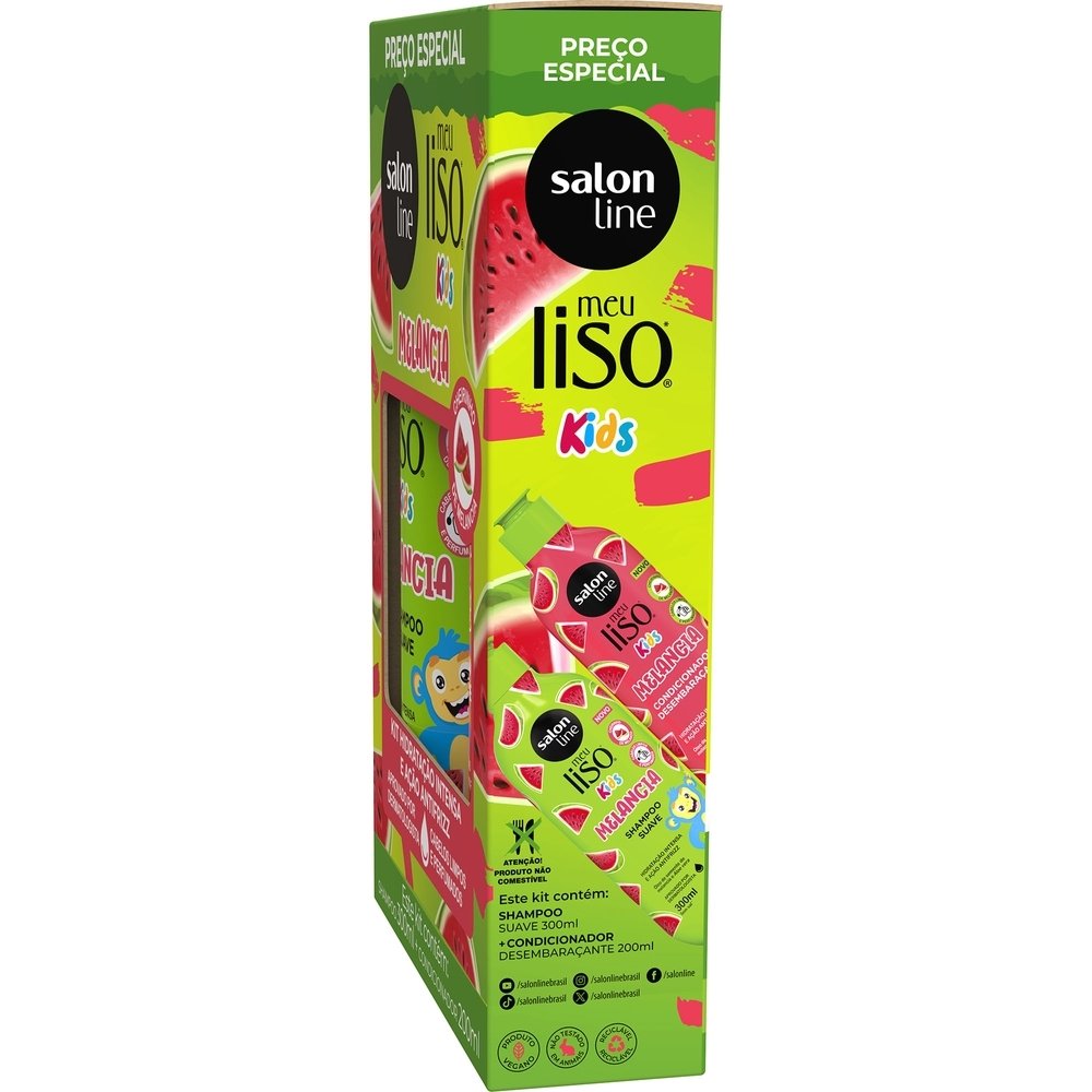 SHAMPOO 300ML+CONDICIONADOR SALON LINE KIDS MEU LISO MELANCIA 200ML