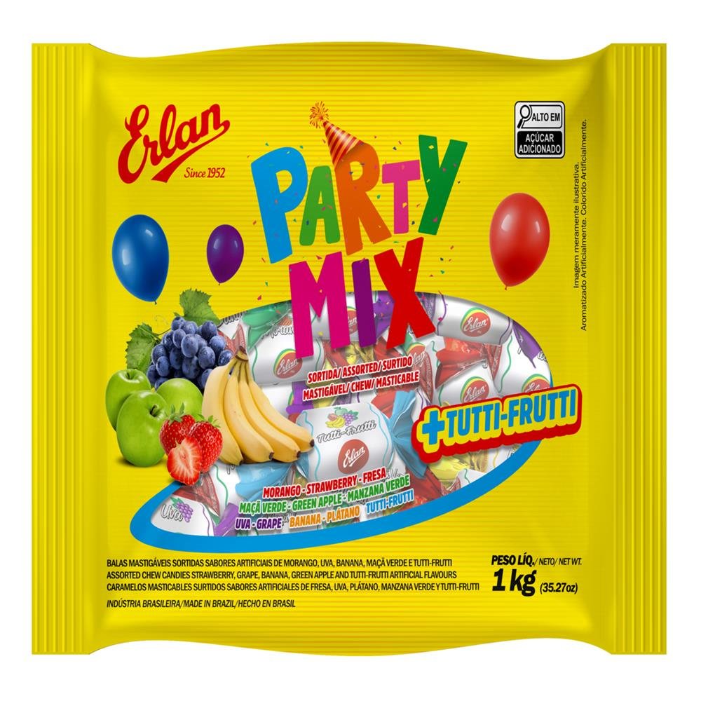 Party Mix Balas Mastigáveis 5 Sabores Caixa com 15 unidades de 1000G
