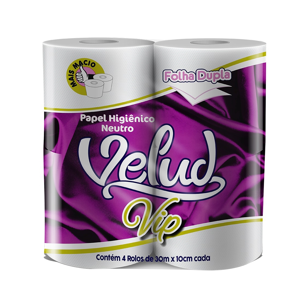 Papel Higiênico Velud Vip Folha Dupla Neutro 30m - 4 Embalagens com 16 Unidades