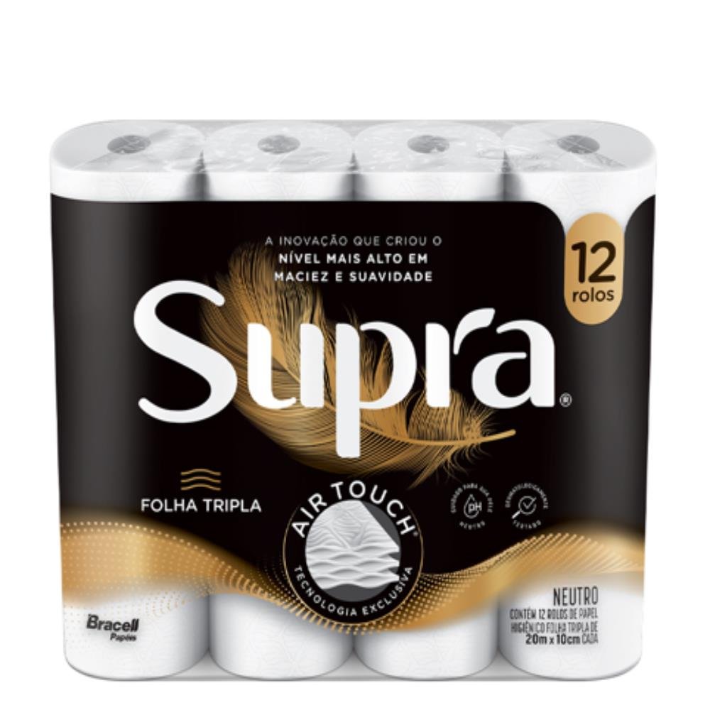 Papel Higiênico Supra Folha Tripla Neutro 20m ¿ 6 Embalagens com 12 Unidades