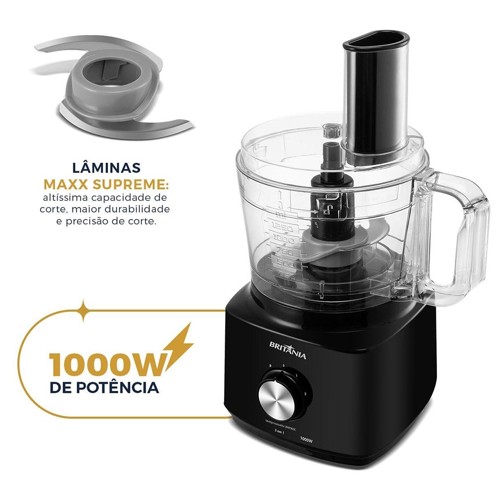 Multiprocessador de Alimentos Britânia BMP900 - 3 em 1, 1000W, Preto, 220V