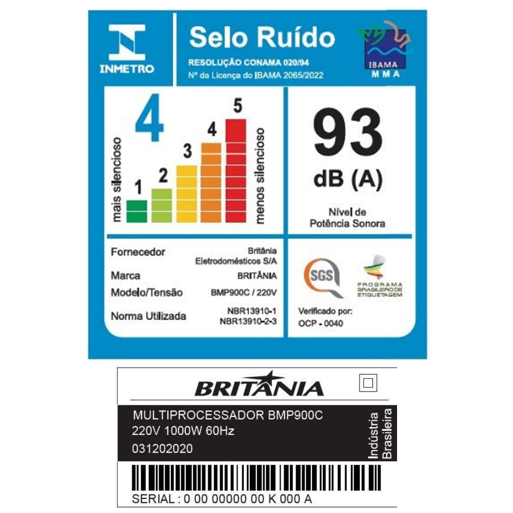 Multiprocessador de Alimentos Britânia BMP900 - 3 em 1, 1000W, Preto, 220V