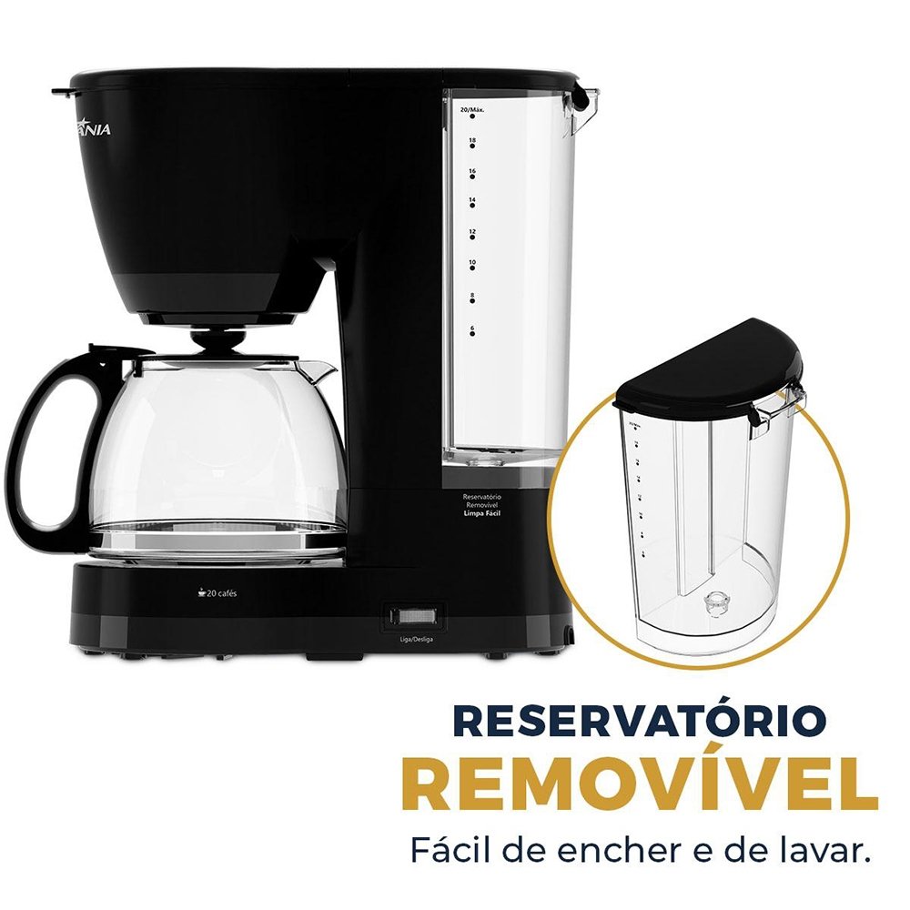 Cafeteira Britânia BCF20A - 20 Xícaras, Jarra De Vidro, Preto, 220V