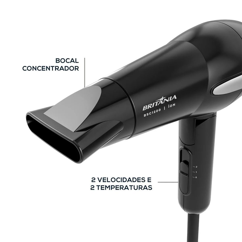 Secador Britânia Travel BSC1200 - 1200W, 2 Temperaturas, 2 Velocidades, Bivolt