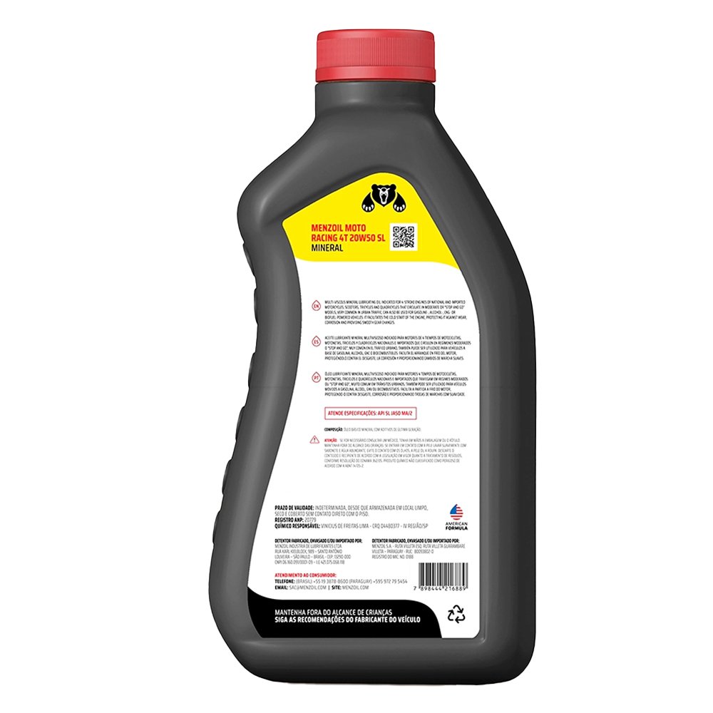 Oleo Lubrificante Moto Racing 4T 20W50 Api Sl Jaso Ma2 1L