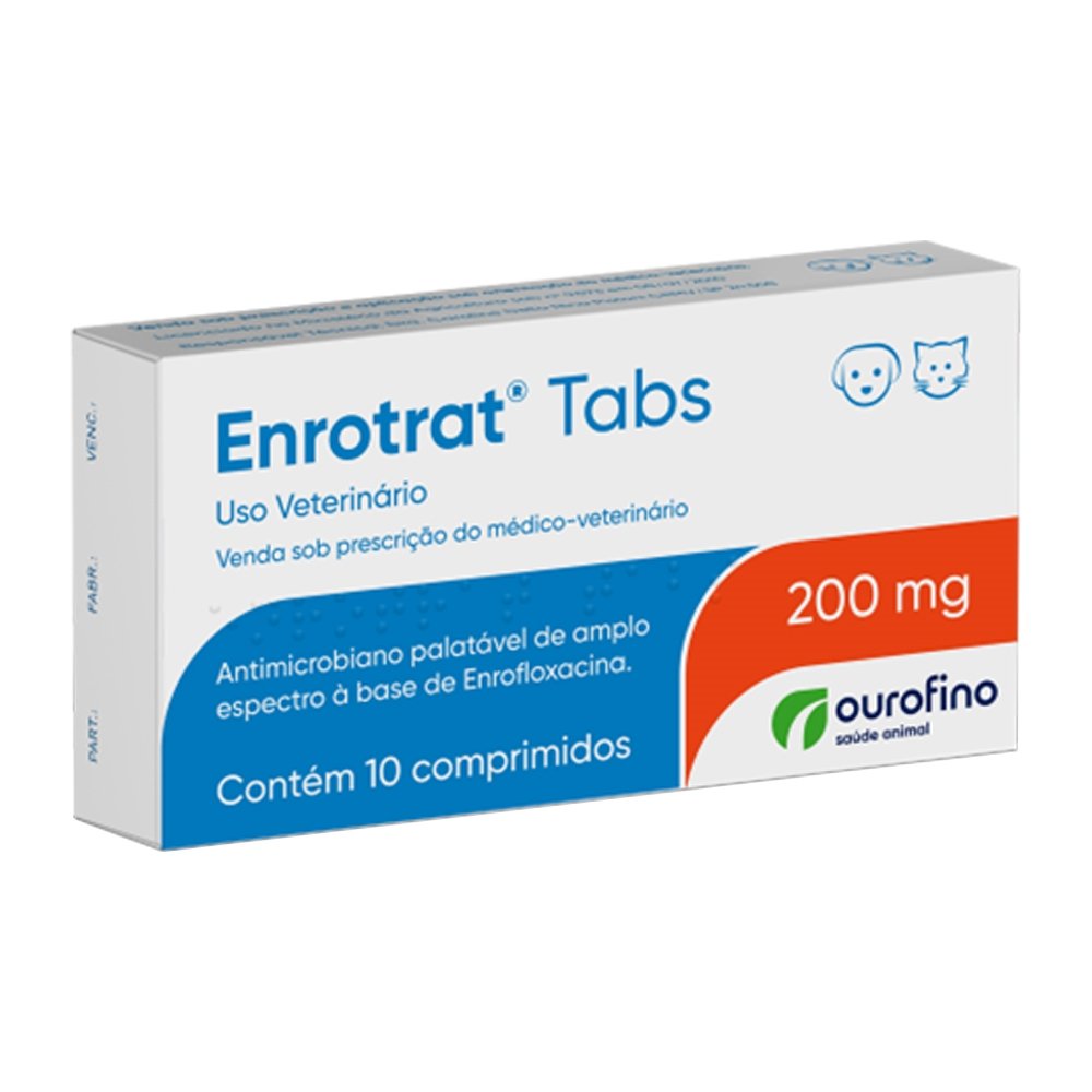 Enrotrat Ourofino Enrofloxacina 10 Comprimidos 200mg