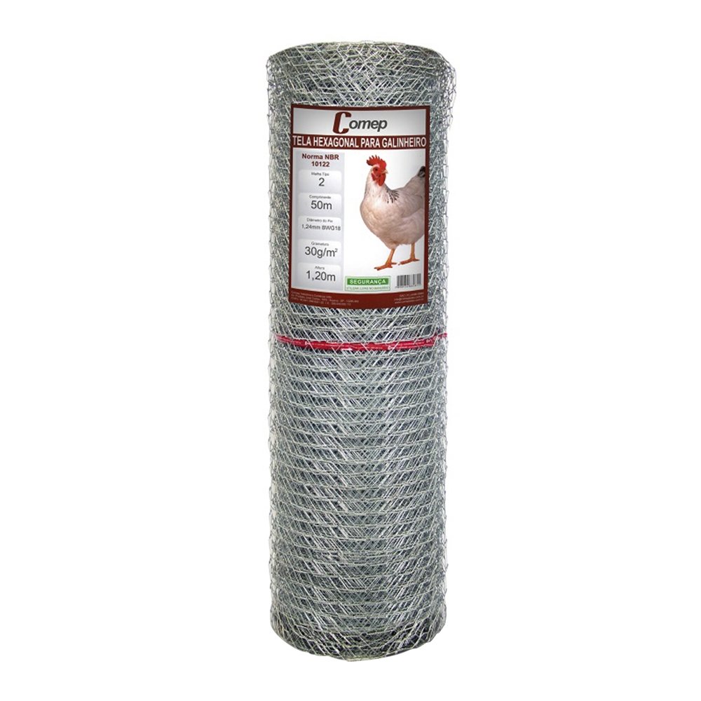 Tela Hexagonal para Galinheiro Comep Zincagem Leve 1,20m x 50m