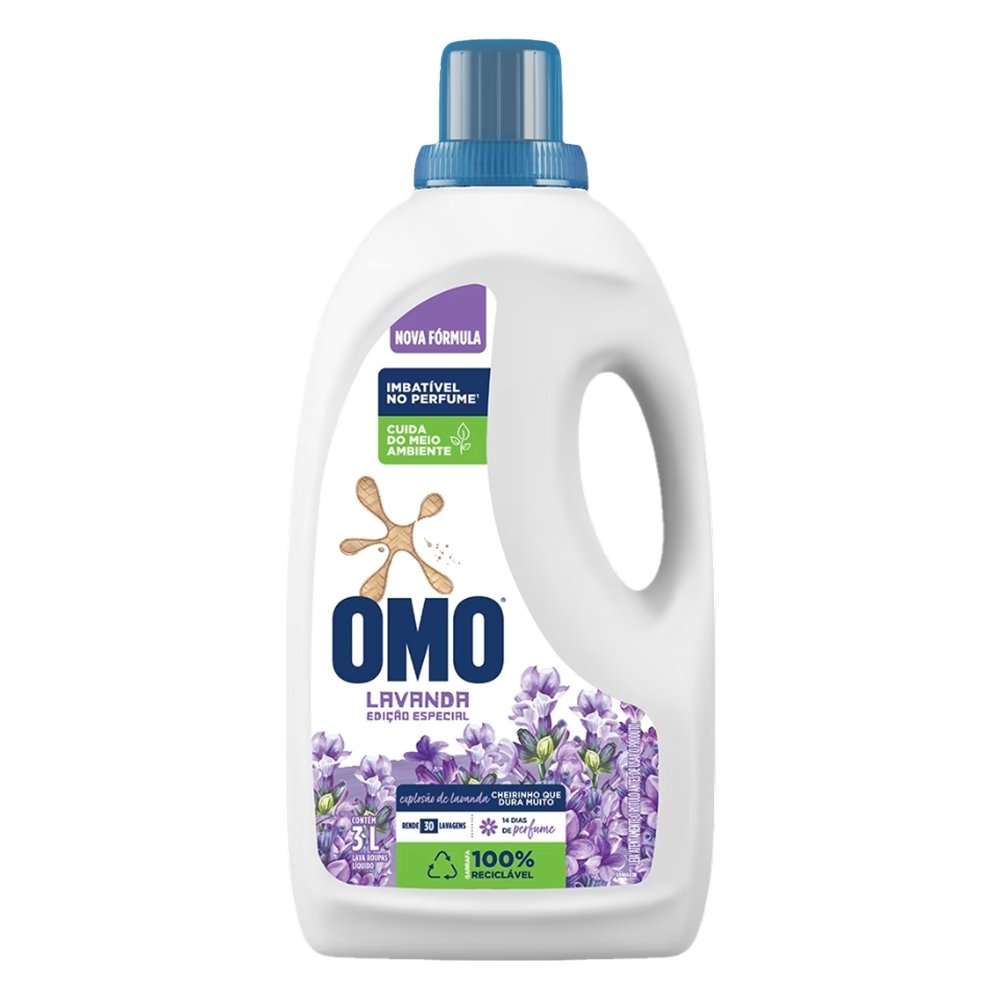 Sabão Liquido Omo Lava Roupa Lavanda 3 Litros - Embalagem com 4 Unidades