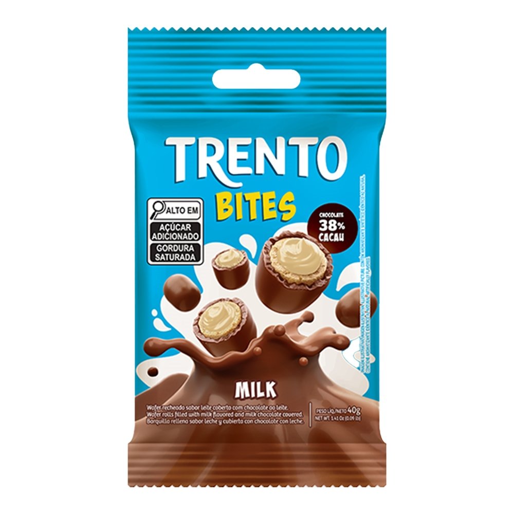 Chocolate Trento Wafer Bites Milk 40g - Embalagem com 12 Unidades