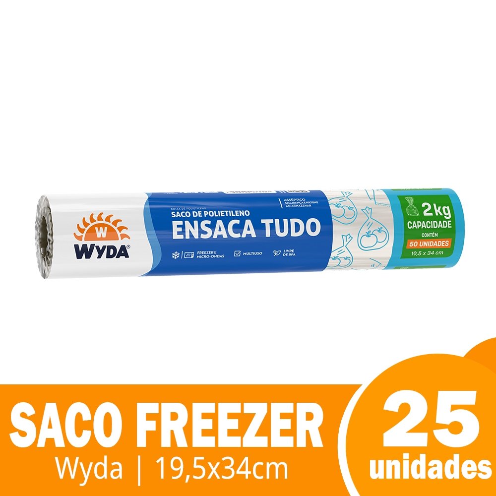 Saco Polietileno para Freezer Wyda 19,5x34 2kg - 25 Embalagens de 50 Unidades