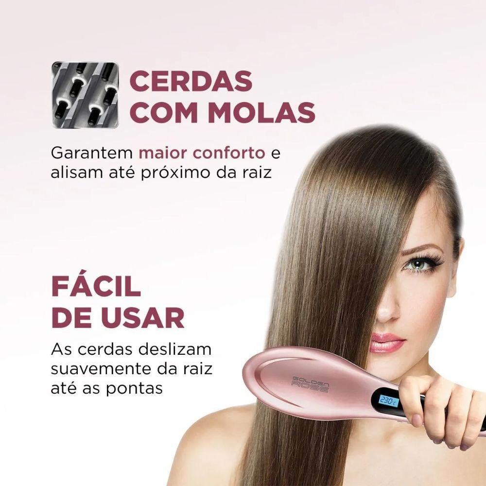 Escova Alisadora Eletrica Mondial Golden Rose Cabo 360 Bivolt Ea-02