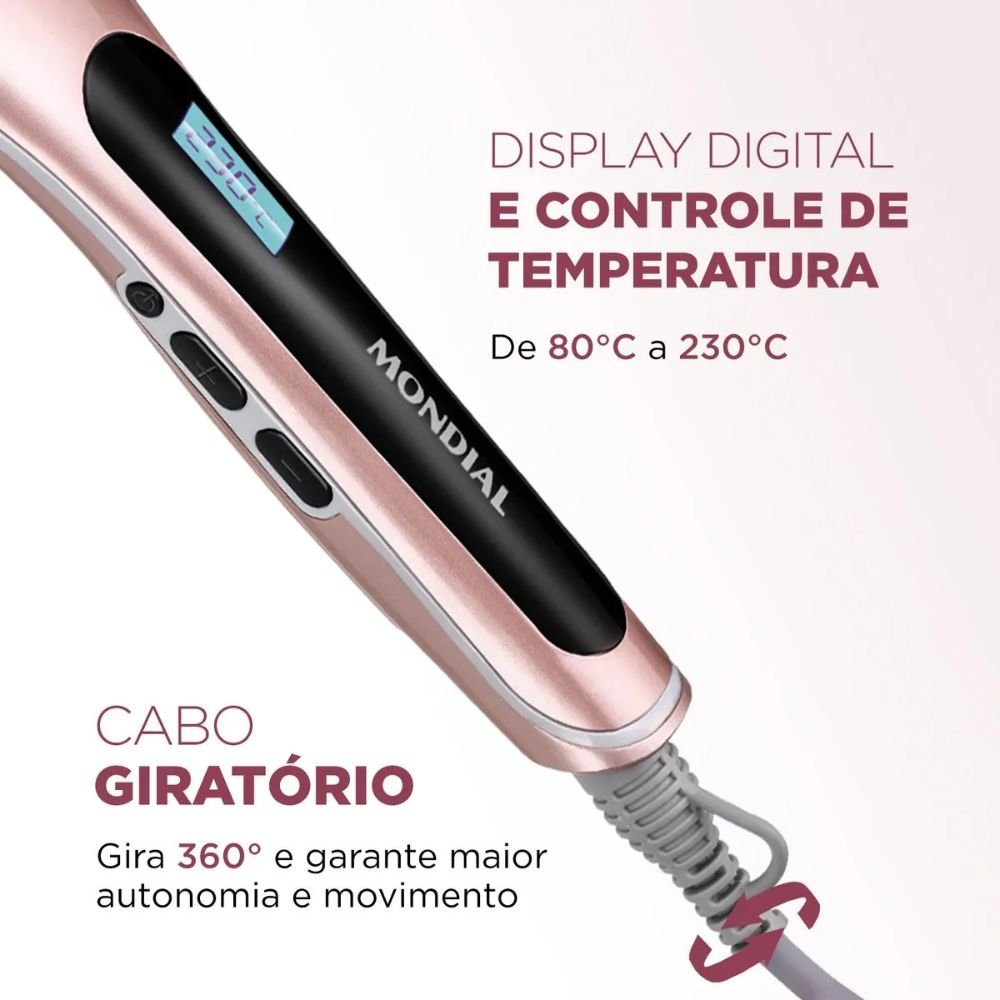 Escova Alisadora Eletrica Mondial Golden Rose Cabo 360 Bivolt Ea-02