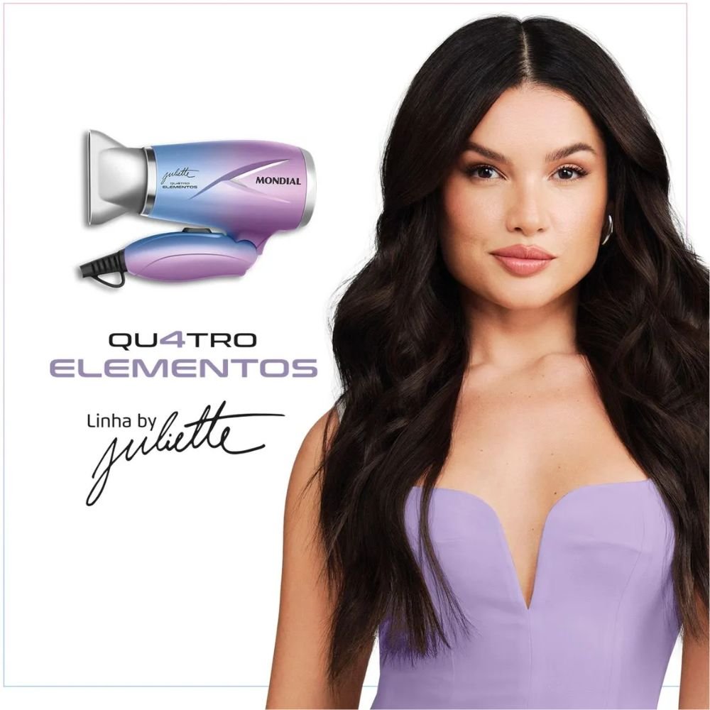 Secador de Cabelo By Juliette Mondial, Bivolt Cabo Dobravel, SCT-JU-03, Azul/Rosa