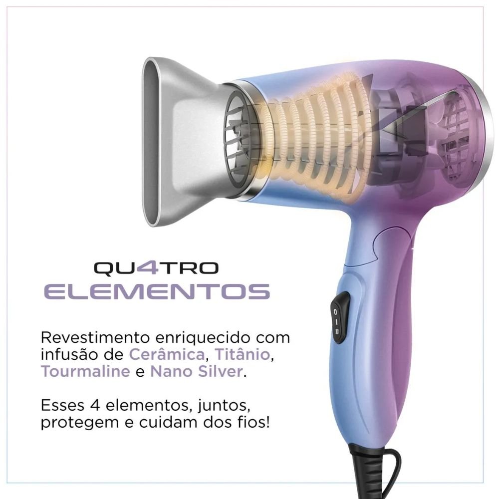 Secador de Cabelo By Juliette Mondial, Bivolt Cabo Dobravel, SCT-JU-03, Azul/Rosa