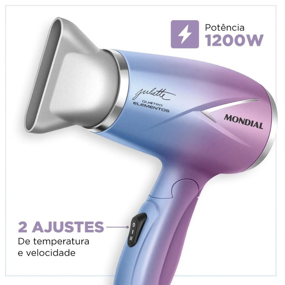 Secador de Cabelo By Juliette Mondial, Bivolt Cabo Dobravel, SCT-JU-03, Azul/Rosa