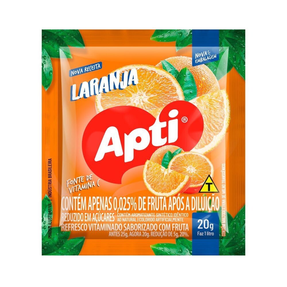 Refresco em Pó Apti Laranja 20g - Embalagem com 15 Unidades