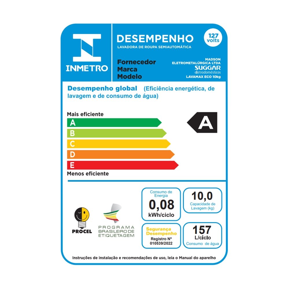 Lavadora de Roupas Semi Automática Suggar Lavamax LE1021 - Eco, 10kg, Preto, 110V