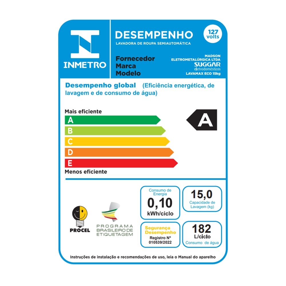 Lavadora de Roupas Semi Automática Suggar Lavamax LE1521 - Eco 15kg, Preto, 110V