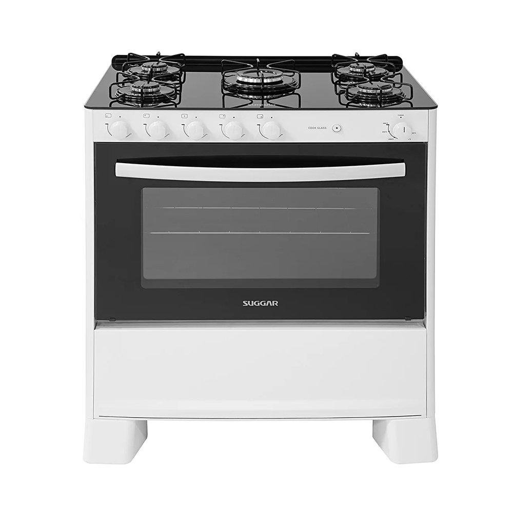 Fogão De Piso 5 Bocas Suggar Cook Glass - Mesa De Vidro, Branco, Bivolt