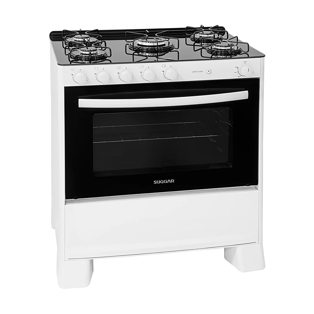 Fogão De Piso 5 Bocas Suggar Cook Glass - Mesa De Vidro, Branco, Bivolt