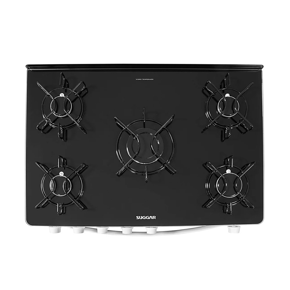 Fogão De Piso 5 Bocas Suggar Cook Glass - Mesa De Vidro, Branco, Bivolt