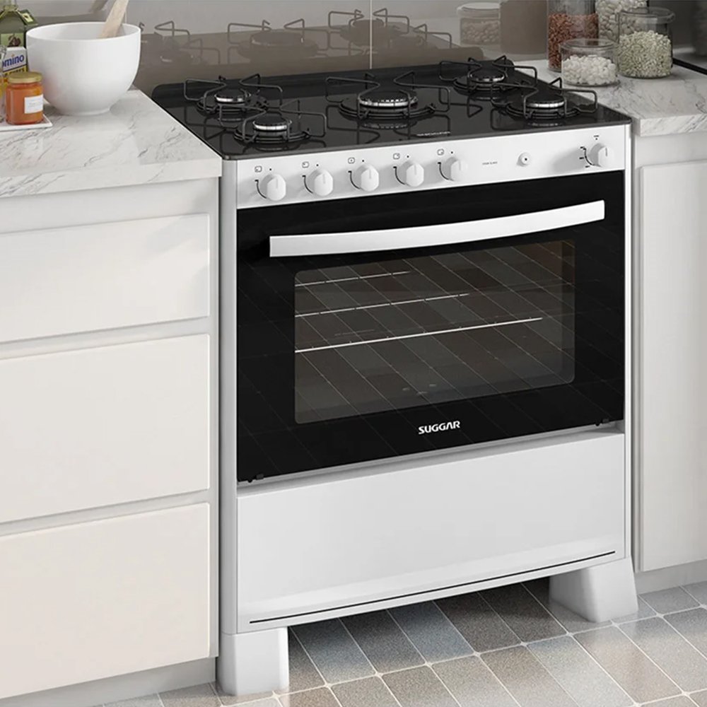 Fogão De Piso 5 Bocas Suggar Cook Glass - Mesa De Vidro, Branco, Bivolt