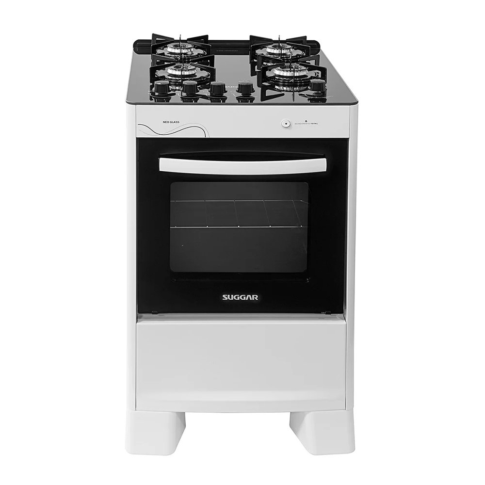 Fogão De Piso 4 Bocas Suggar Neo Glass - Mesa De Vidro, Branco, Bivolt
