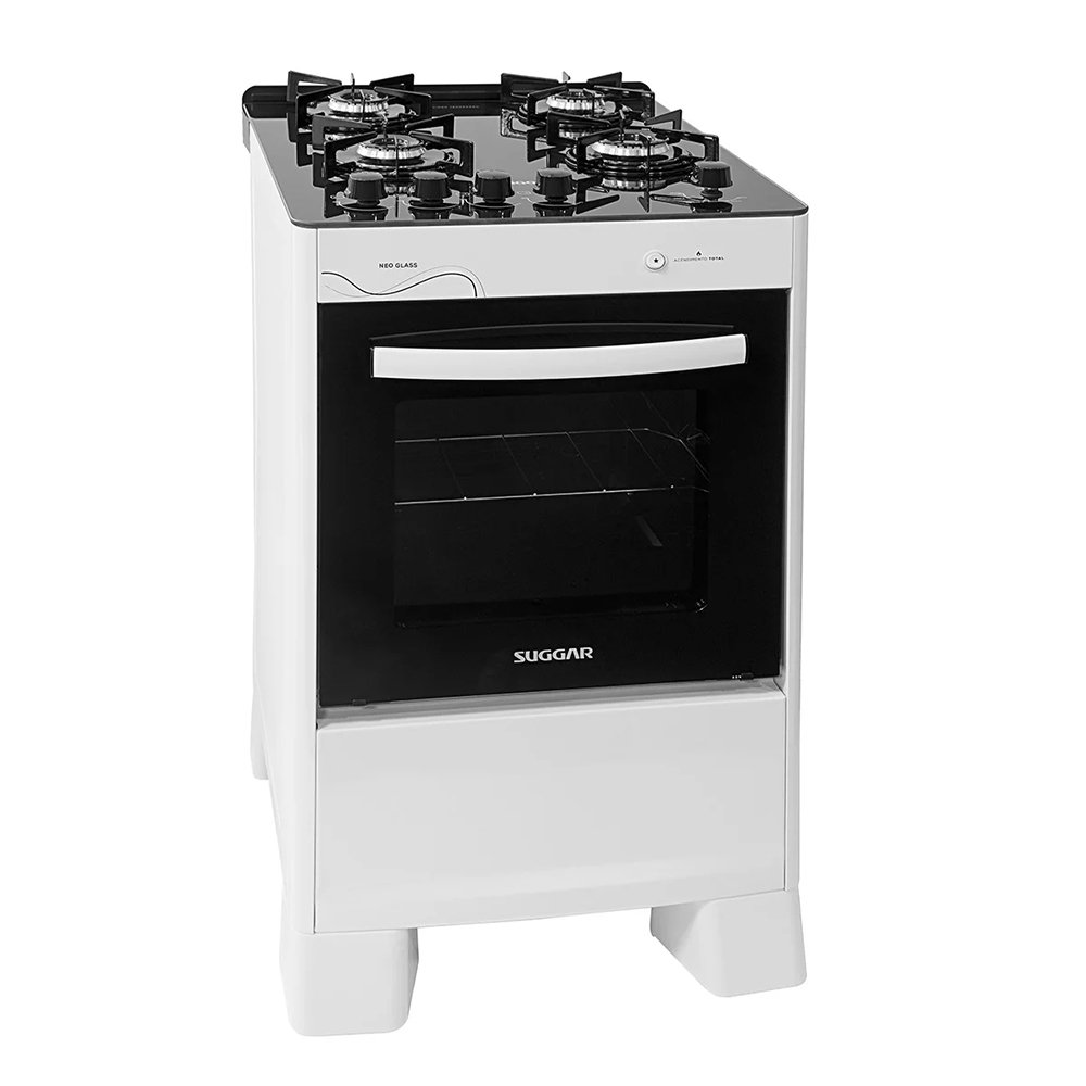 Fogão De Piso 4 Bocas Suggar Neo Glass - Mesa De Vidro, Branco, Bivolt