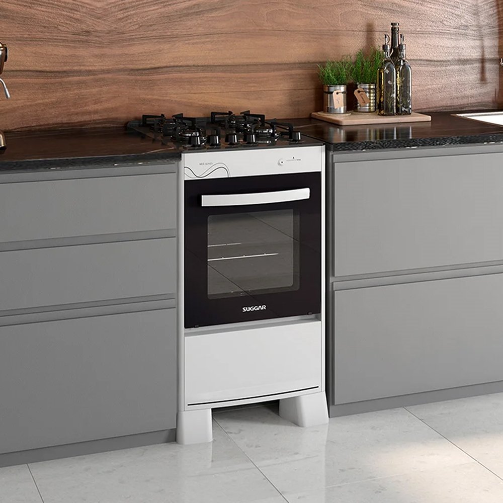 Fogão De Piso 4 Bocas Suggar Neo Glass - Mesa De Vidro, Branco, Bivolt