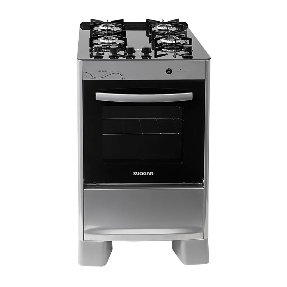 Fogão De Piso 4 Bocas Suggar Neo Glass - Mesa De Vidro, Cinza, Bivolt