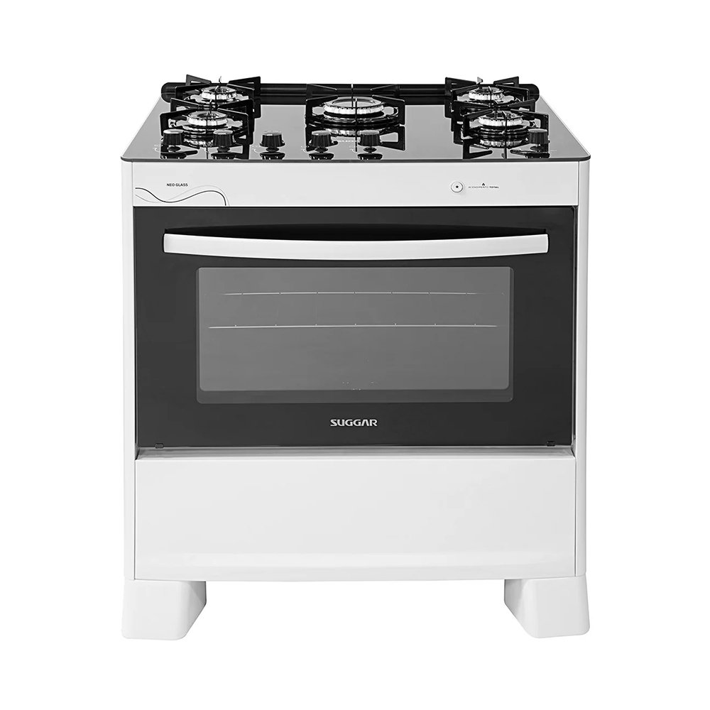 Fogão De Piso 5 Bocas Suggar Neo Glass - Mesa De Vidro, Branco, Bivolt