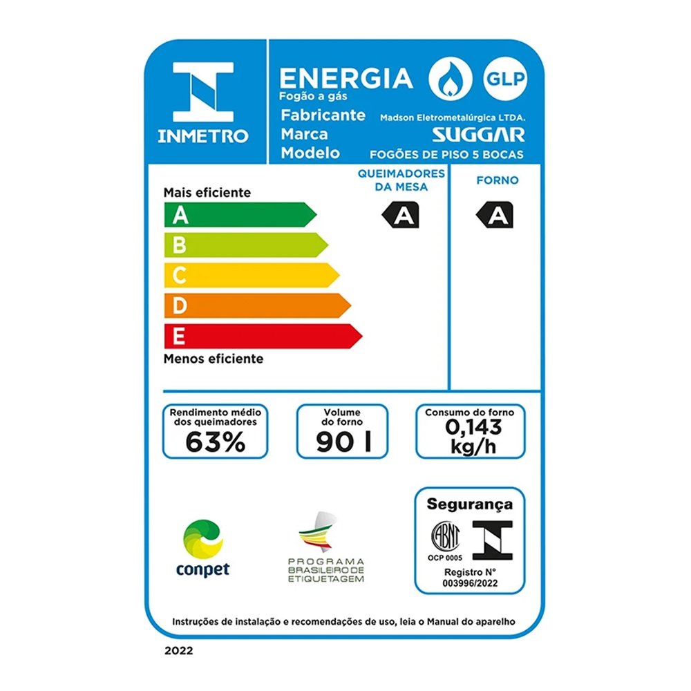 Fogão De Piso 5 Bocas Suggar Neo Glass - Mesa De Vidro, Branco, Bivolt