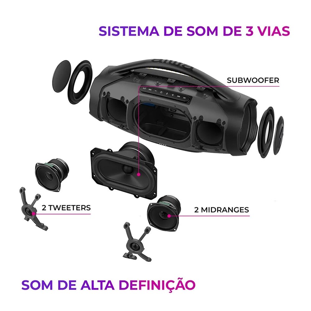 Caixa de Som Aiwa Boombox Plus AWS-BBS-01-GR - 200W RMS, Bateria de Até 30 horas, Verde Camuflado