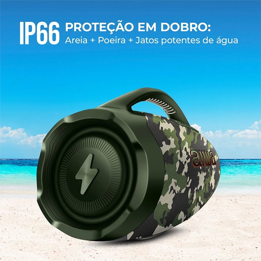 Caixa de Som Aiwa Boombox Plus AWS-BBS-01-GR - 200W RMS, Bateria de Até 30 horas, Verde Camuflado