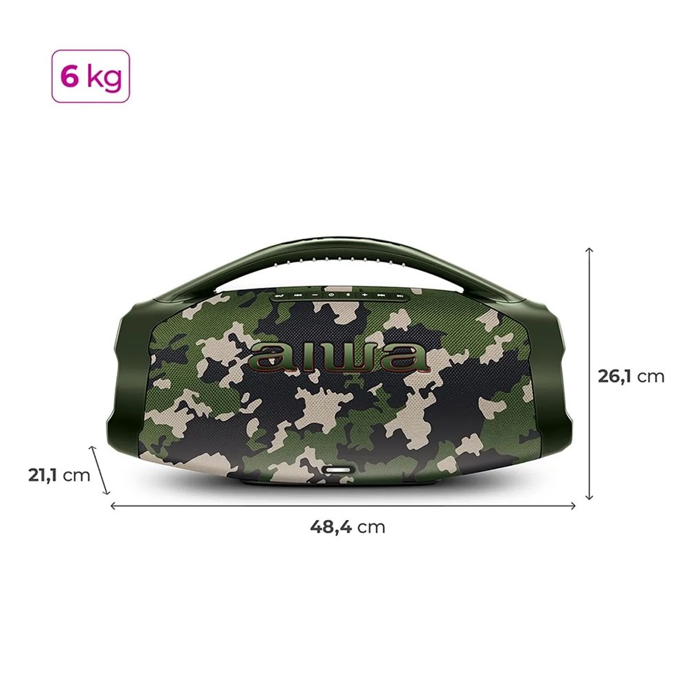 Caixa de Som Aiwa Boombox Plus AWS-BBS-01-GR - 200W RMS, Bateria de Até 30 horas, Verde Camuflado