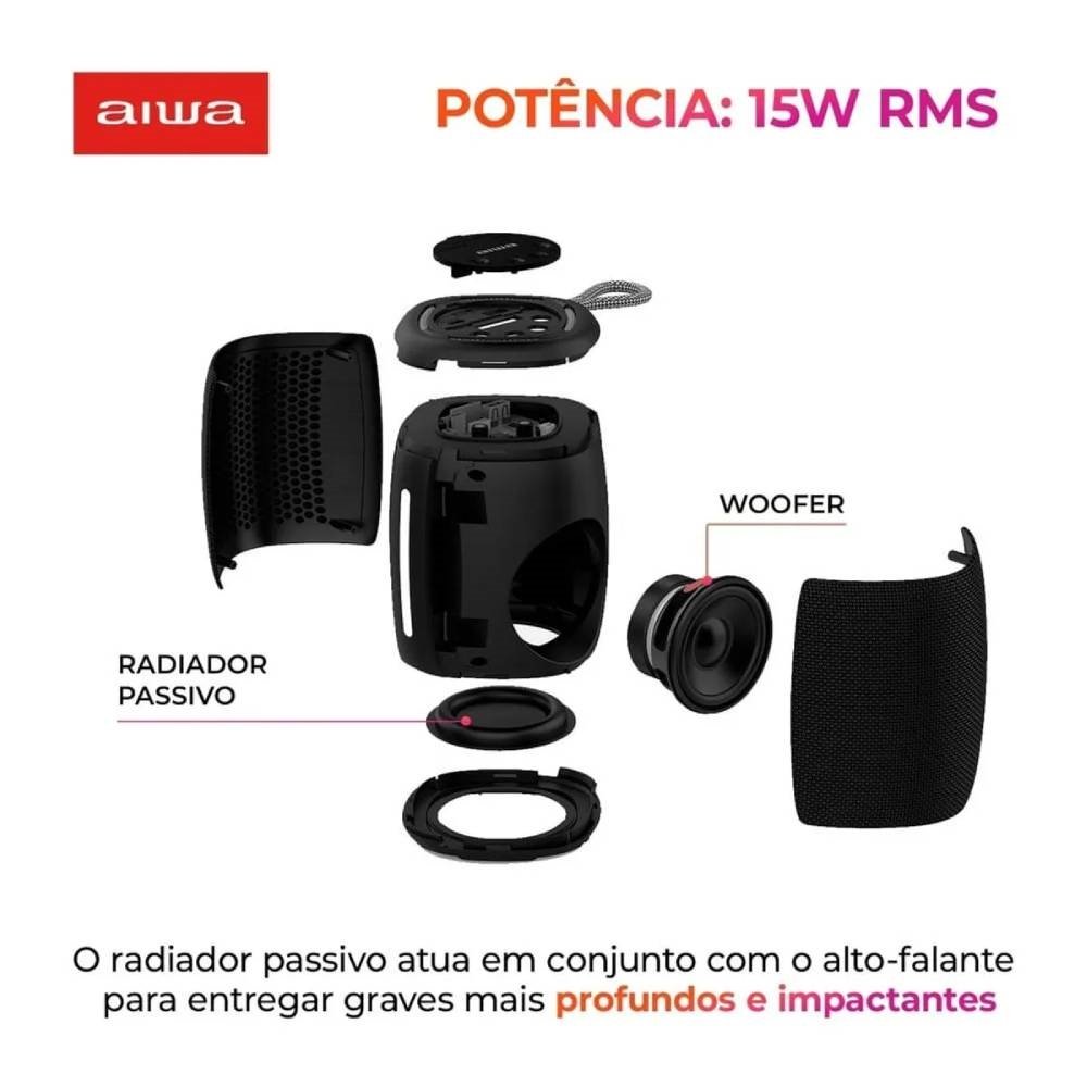Caixa de Som Aiwa Mini Speaker AWS-SP-03-B - Bateria, 15W RMS, Preto