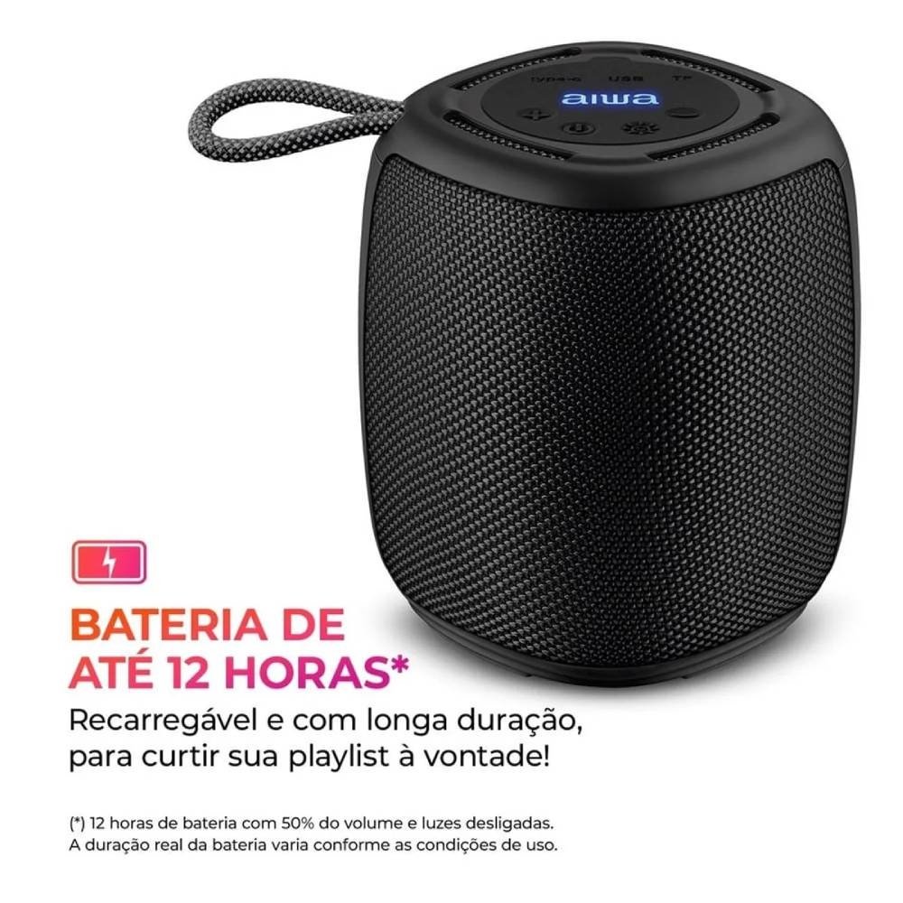 Caixa de Som Aiwa Mini Speaker AWS-SP-03-B - Bateria, 15W RMS, Preto