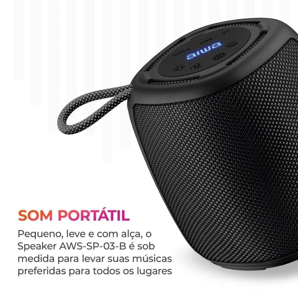Caixa de Som Aiwa Mini Speaker AWS-SP-03-B - Bateria, 15W RMS, Preto