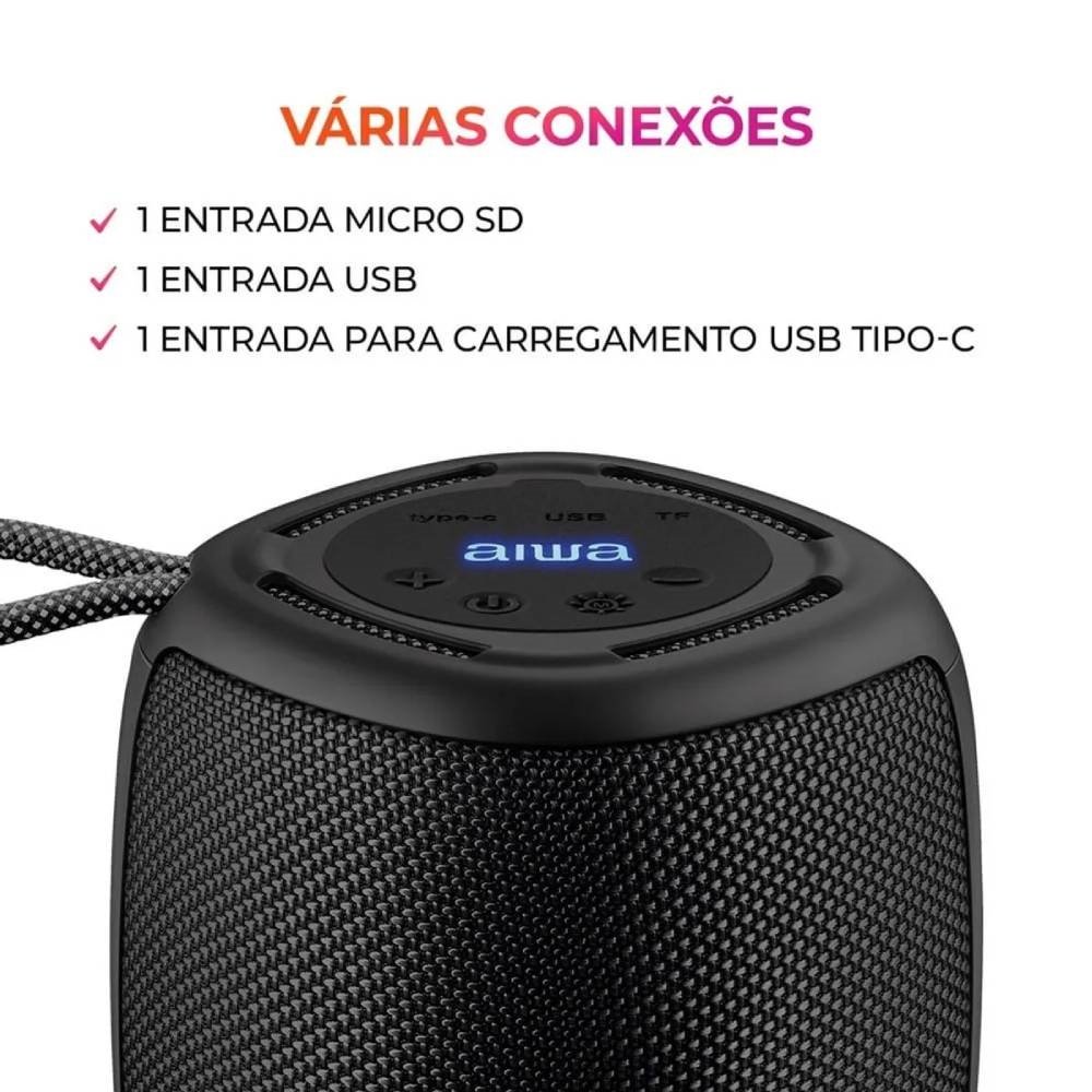 Caixa de Som Aiwa Mini Speaker AWS-SP-03-B - Bateria, 15W RMS, Preto