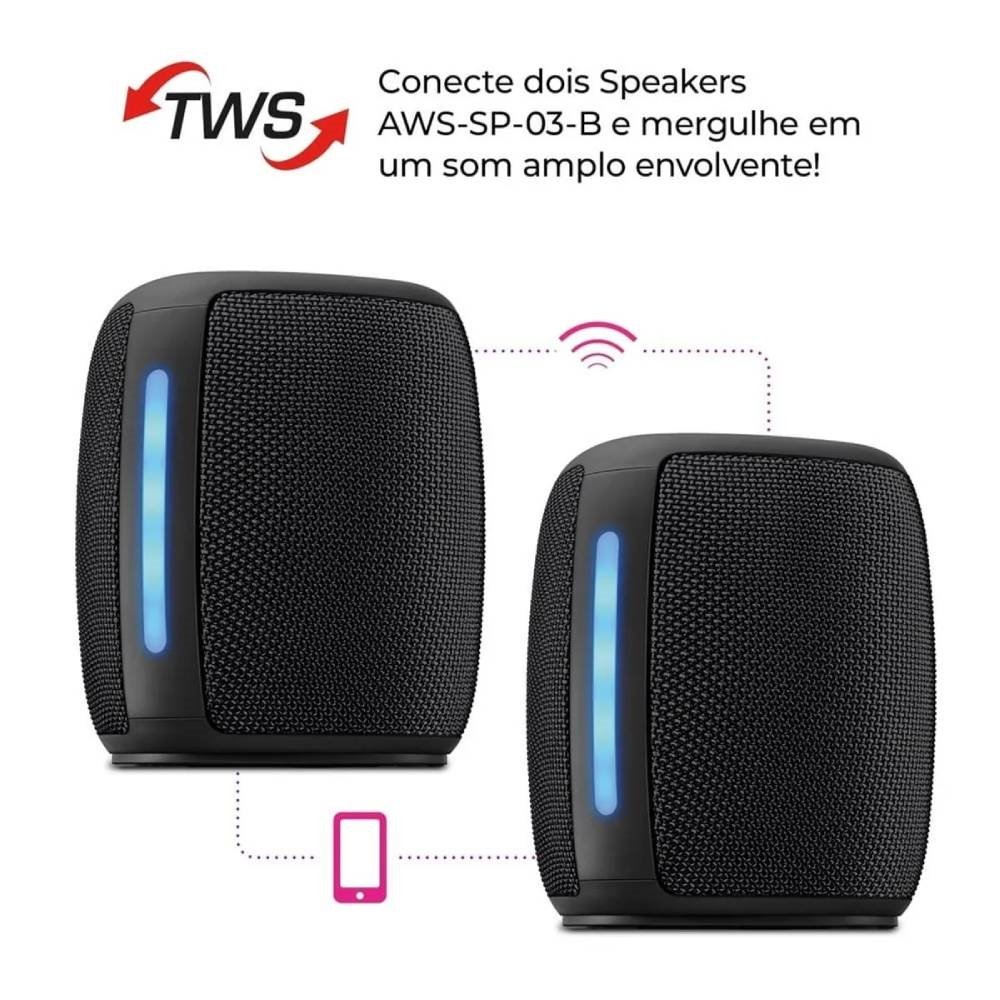 Caixa de Som Aiwa Mini Speaker AWS-SP-03-B - Bateria, 15W RMS, Preto