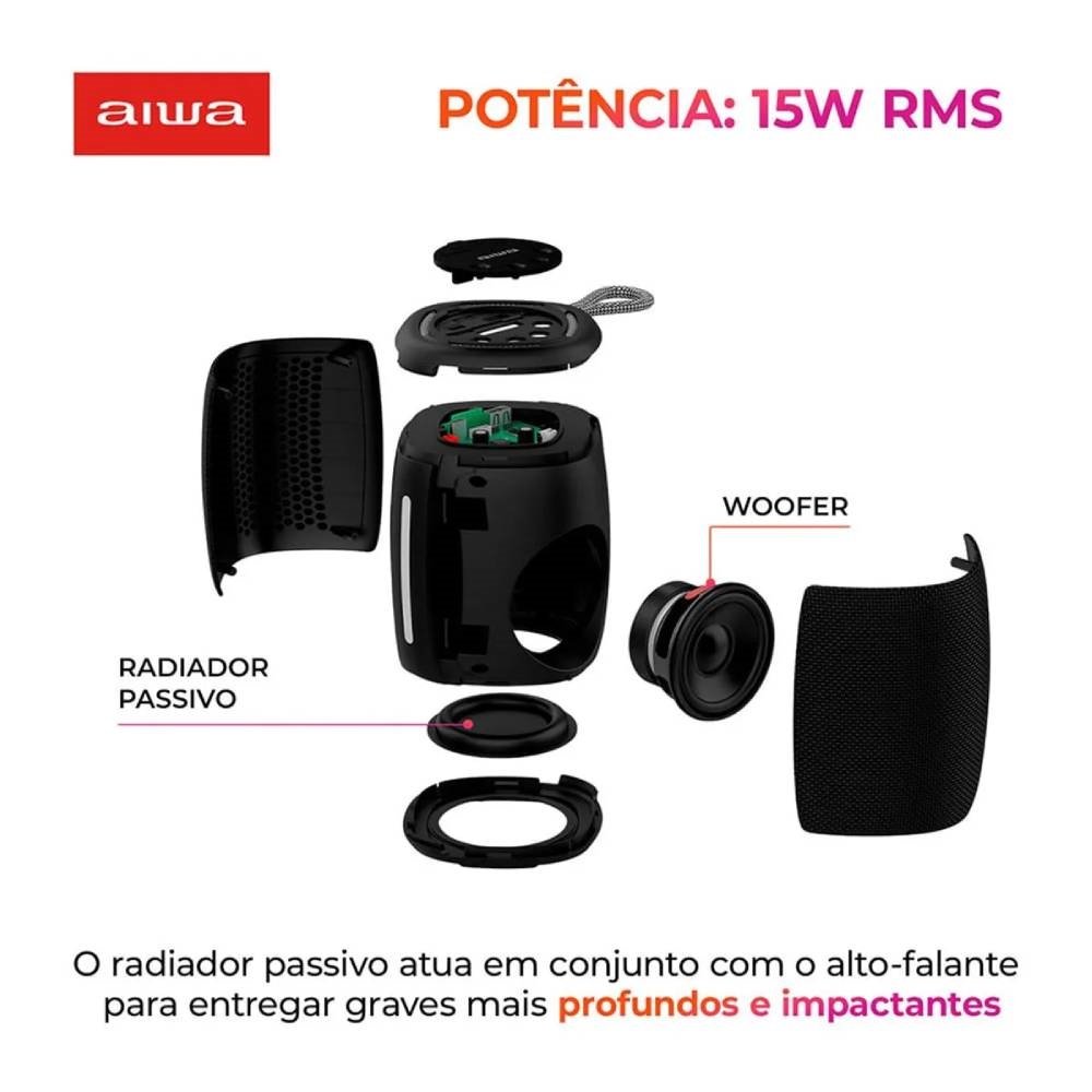 Caixa de Som Aiwa Mini Speaker AWS-SP-03-BL - Bateria, 15W RMS, Azul