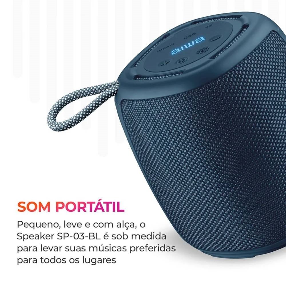 Caixa de Som Aiwa Mini Speaker AWS-SP-03-BL - Bateria, 15W RMS, Azul