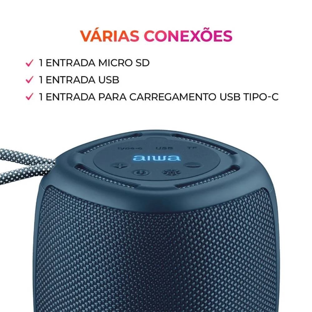 Caixa de Som Aiwa Mini Speaker AWS-SP-03-BL - Bateria, 15W RMS, Azul